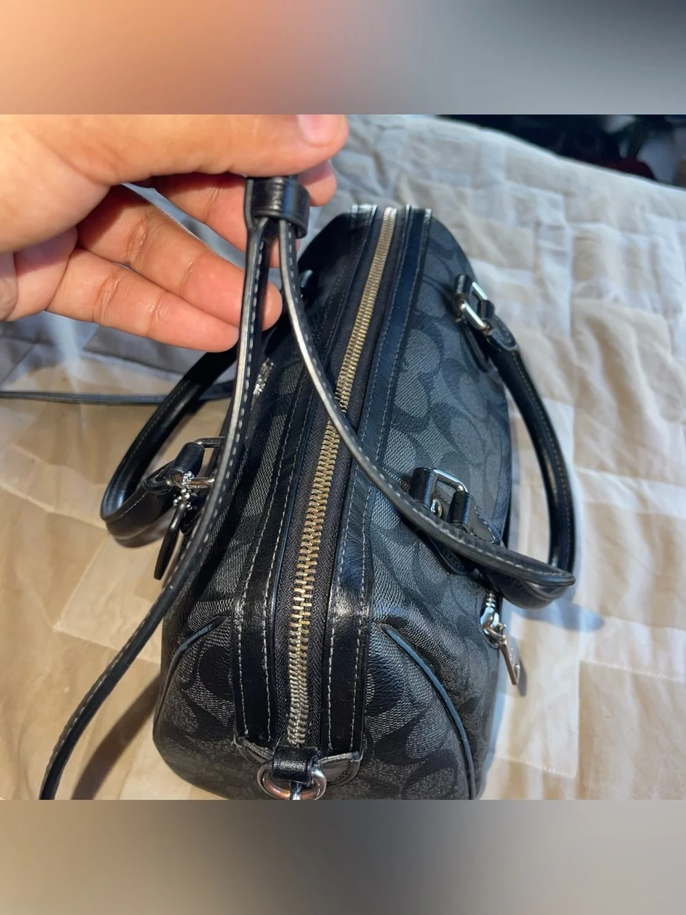 Coach Outlet Rowan Satchel Bag Black/Gray Signature Canvas